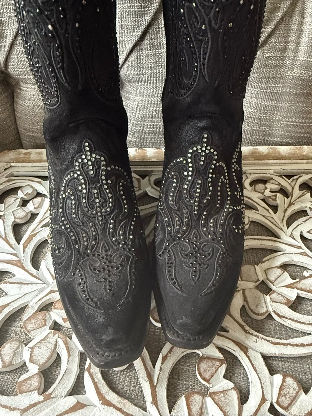 Corral Black Embellished Over-the-Knee Western Black Boots Women’s 8